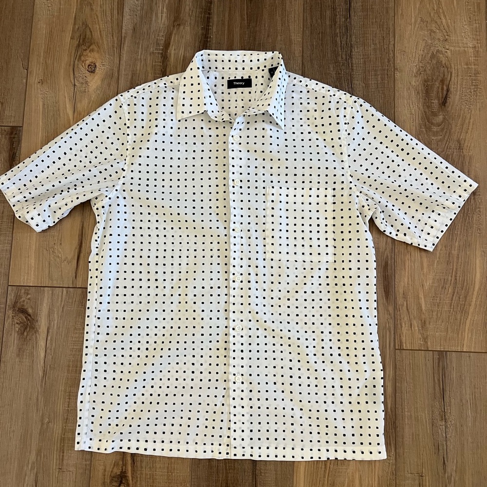 Theory Men's Bruner Dot Print Short Sleeve Woven shirt Size Medium